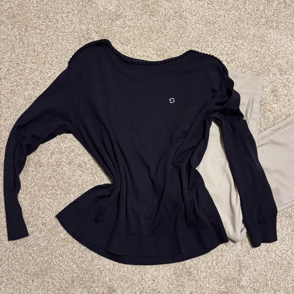 Chase Bank Lands' End Navy Braided Sweater